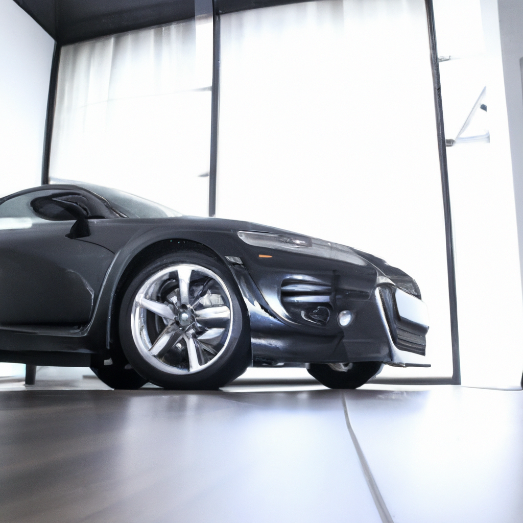 Carro esportivo de luxo preto estacionado em showroom